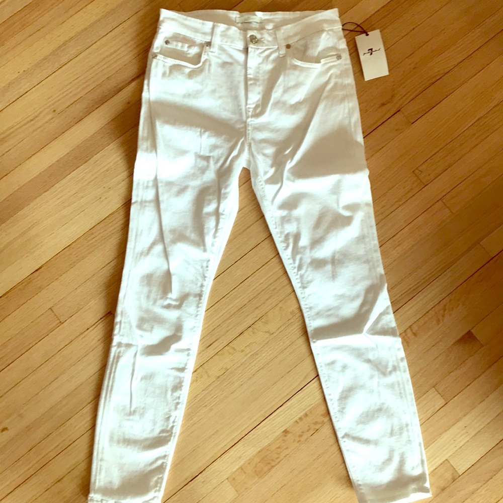7 for all Mankind white high waisted sateen skinny